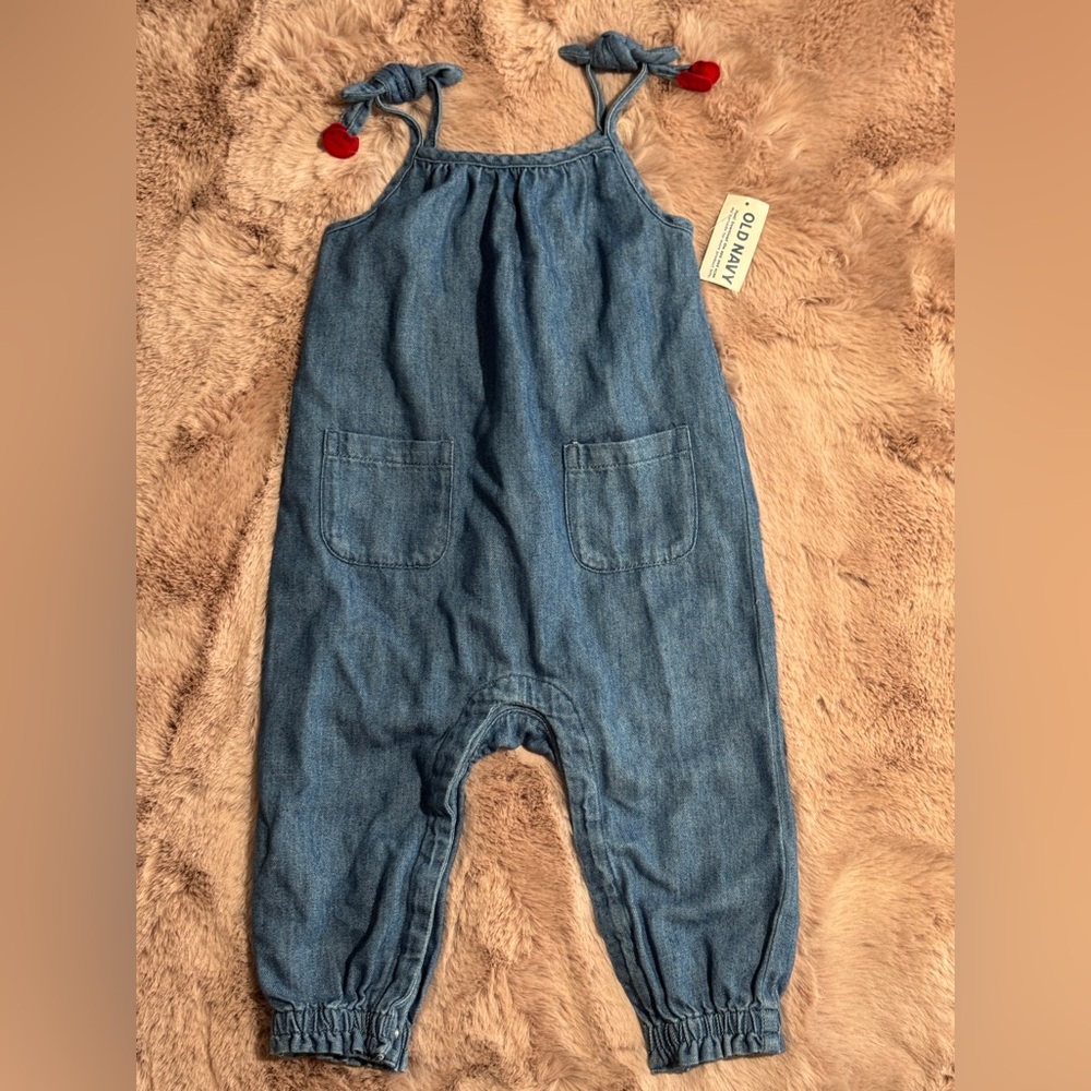 New beautiful OLD NAVY 12-18 Sleeveless Cherry Tie-Knot Pocket Jumpsuit for Baby